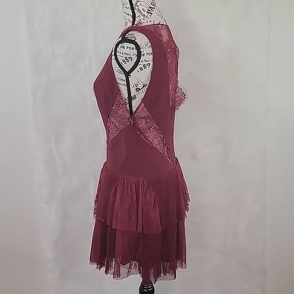 FREE PEOPLE DOVE LACE PANEL CROCHET  DRESS RICH BERRY - Picture 4 of 17